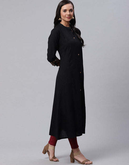 Black Cotton Straight Kurti Closure View