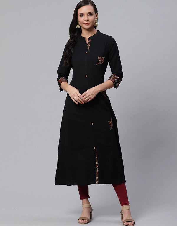 Black Cotton Straight Kurti