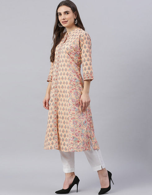Beige Cotton Straight Kurti Closure View