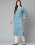 Blue Cotton Straight Kurti Closure View
