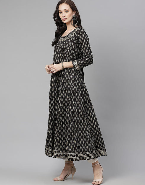 Black Cotton Straight Kurti Closure View