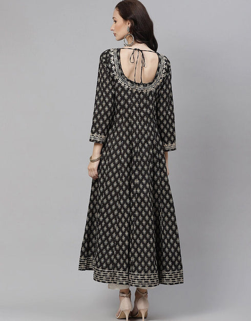Black Cotton Straight Kurti Back View