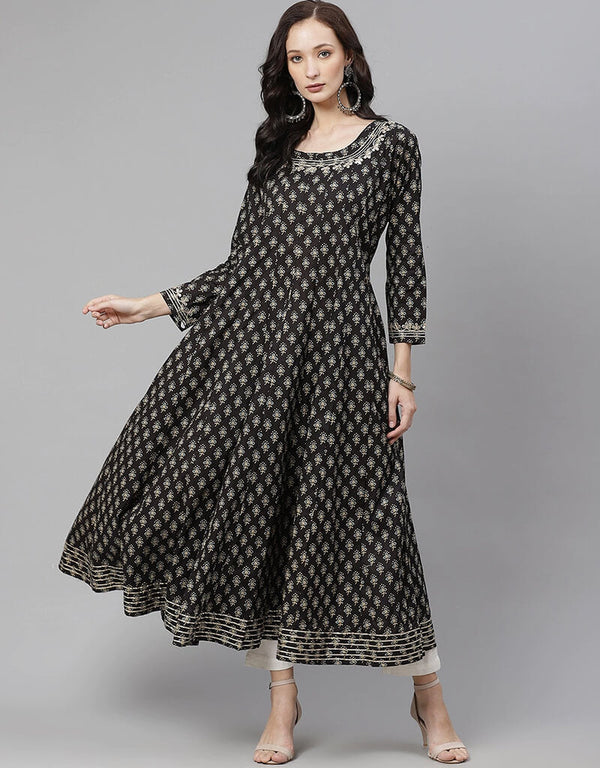 Black Cotton Straight Kurti
