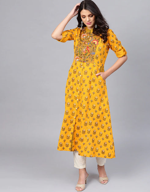 Yellow Cotton Straight Kurti