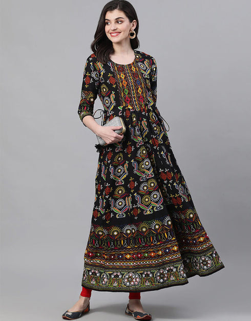 Multi Cotton Anarkali Kurti Closure View