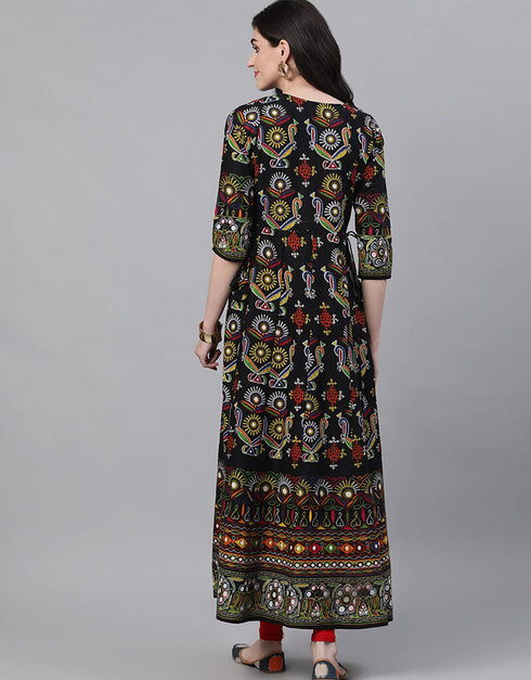 Multi Cotton Anarkali Kurti Back View
