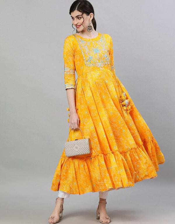 Yellow Cotton Anarkali Kurti