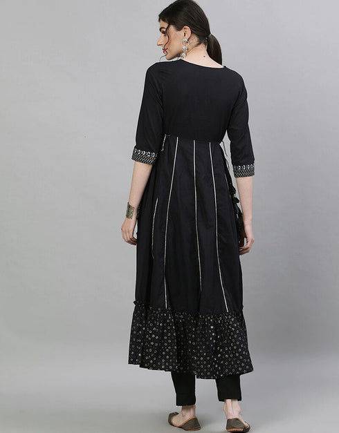 Black Cotton Anarkali Kurti Back View