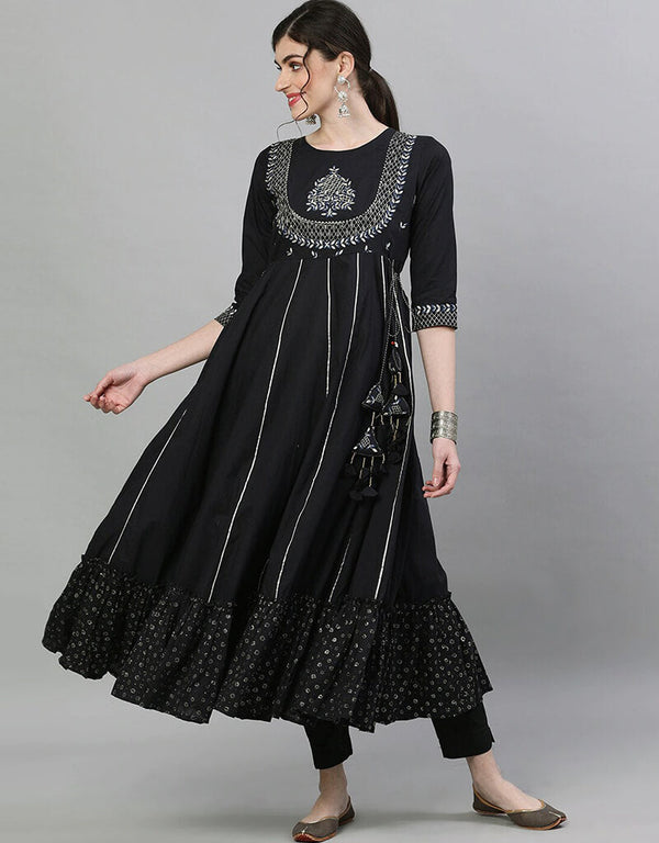 Black Cotton Anarkali Kurti