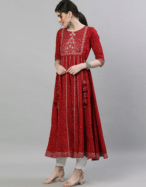 Maroon Cotton Anarkali Kurti Closure View