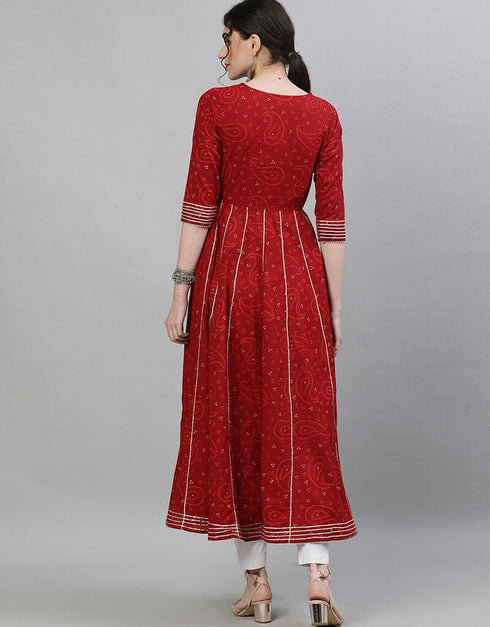 Maroon Cotton Anarkali Kurti Back View
