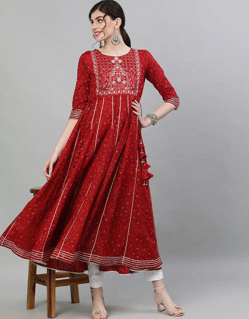 Maroon Cotton Anarkali Kurti