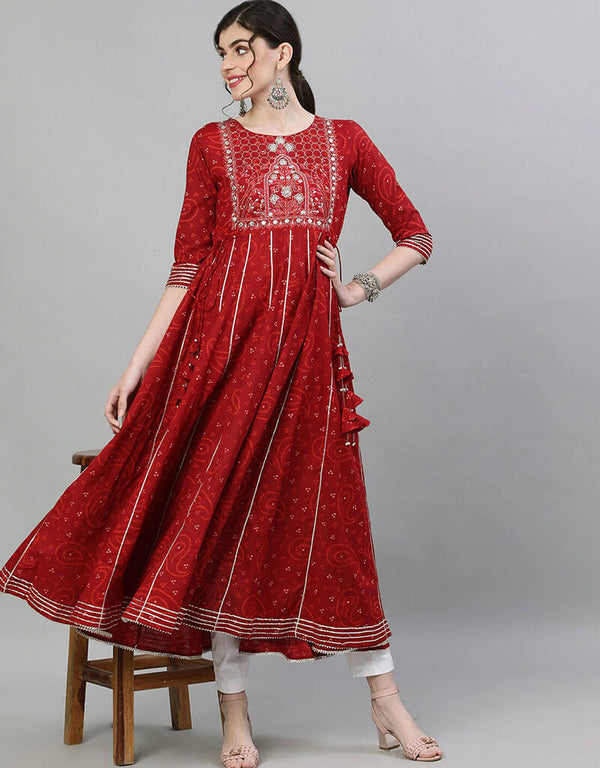 Maroon Cotton Anarkali Kurti