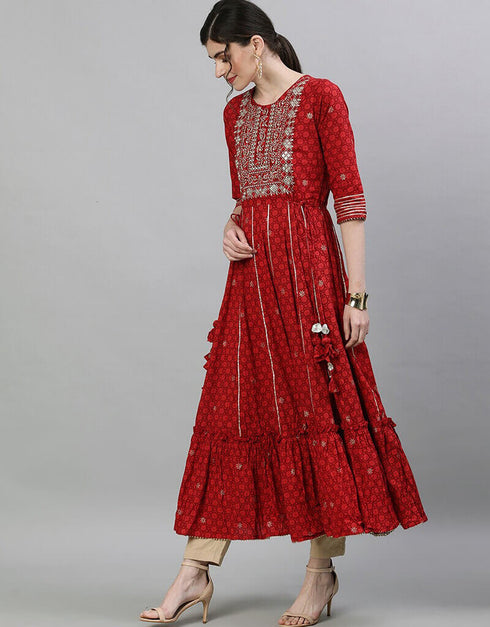 Maroon Cotton Anarkali Kurti Closure View