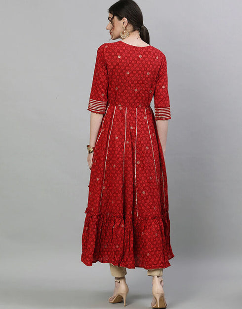 Maroon Cotton Anarkali Kurti Back View
