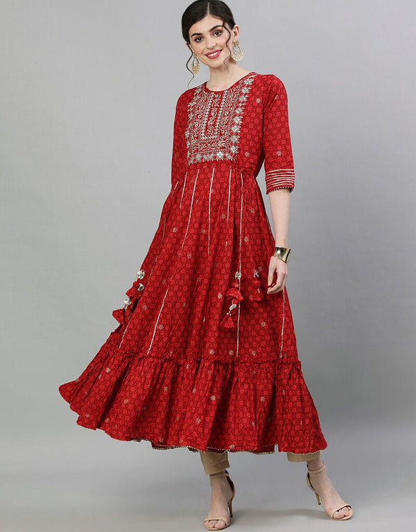 Maroon Cotton Anarkali Kurti