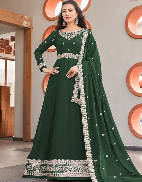 Green Anarkali style Salwar Suit Designer Salwar Suit Salwar Kameez in Embroidery, Daimonds & Lace Work