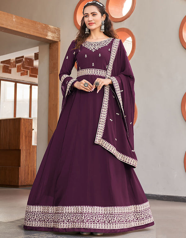 Purple Anarkali style Salwar Suit Designer Salwar Suit Salwar Kameez in Embroidery, Daimonds & Lace Work