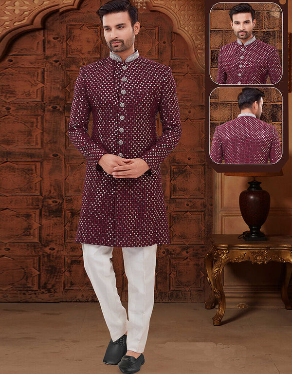 Wine Kurta Georgette Trouser