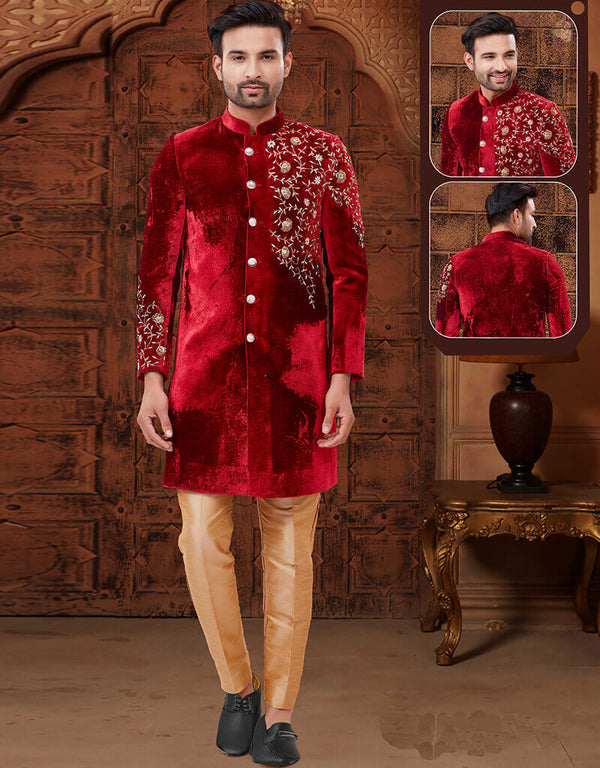 Marron Kurta Velvet Trouser