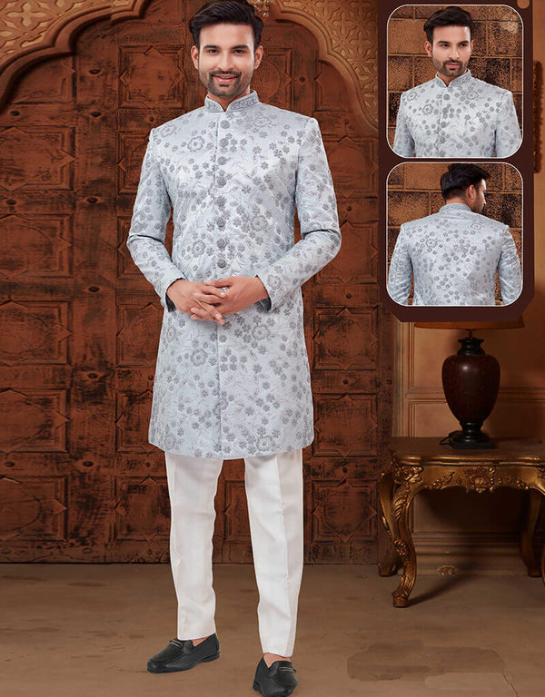 Light Bluish Grey Kurta Embriodered Fabric Trouser