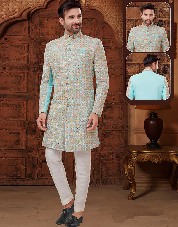 Teal Green Kurta Lucknowie Trouser
