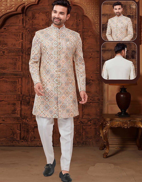 Light Gold Kurta Lucknowie Trouser