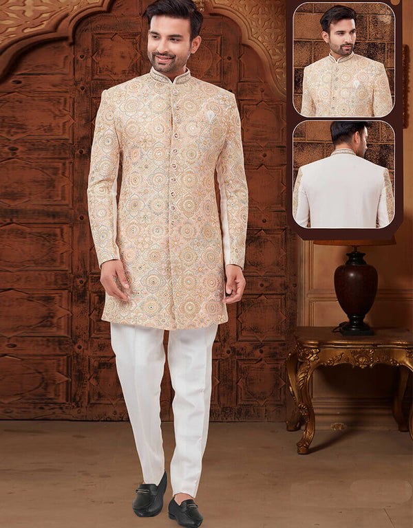 Cream Kurta Lucknowie Trouser