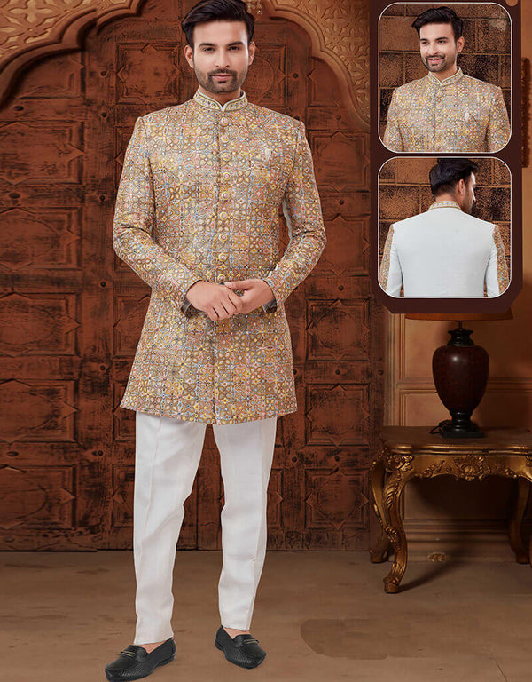 Cream Kurta Lucknowie Trouser