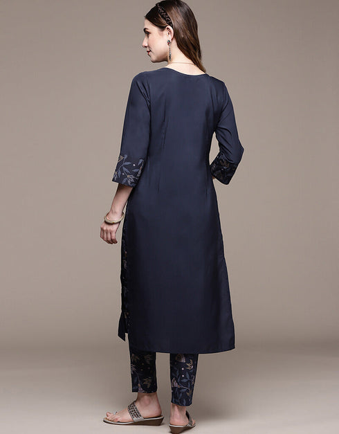 Blue Crepe Pant Straight Back View