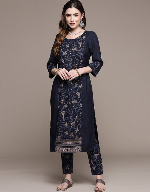 Blue Crepe Pant Straight