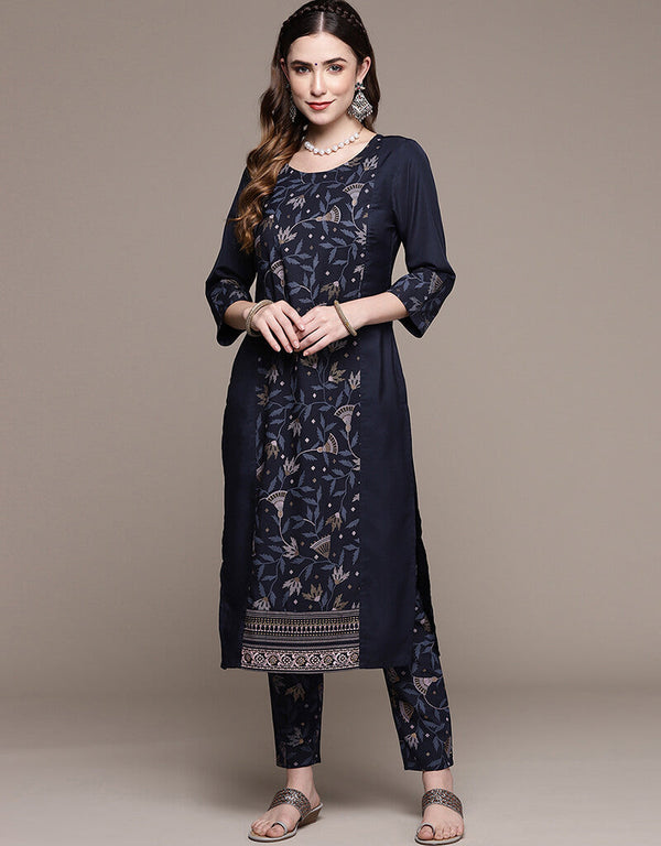 Blue Crepe Pant Straight