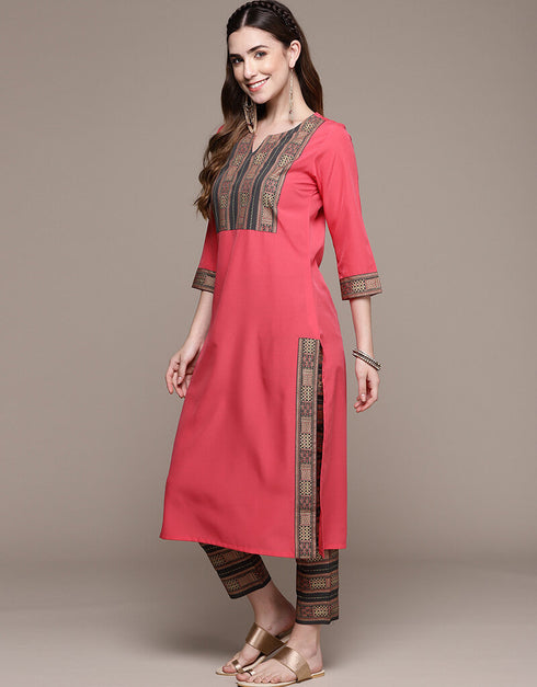 Pink Crepe Pant Straight Closure View