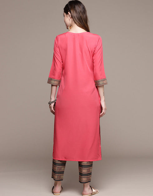 Pink Crepe Pant Straight Back View