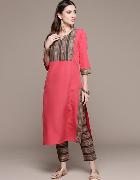 Pink Crepe Pant Straight