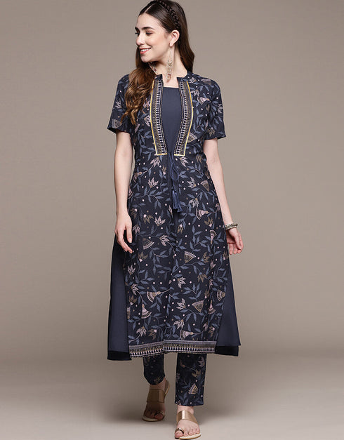 Blue Crepe Pant Straight