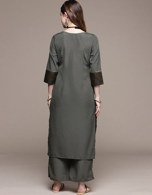 Grey Crepe Pant Straight Back View