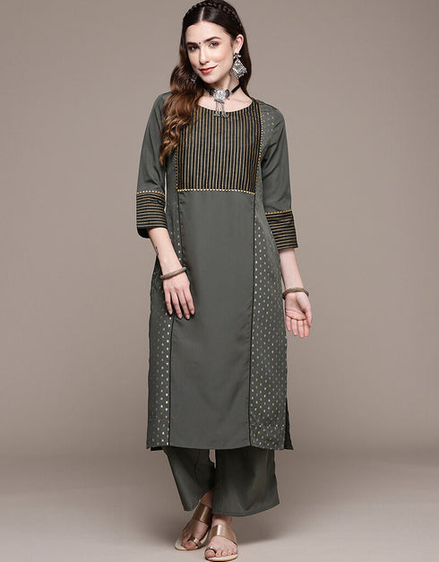 Grey Crepe Pant Straight