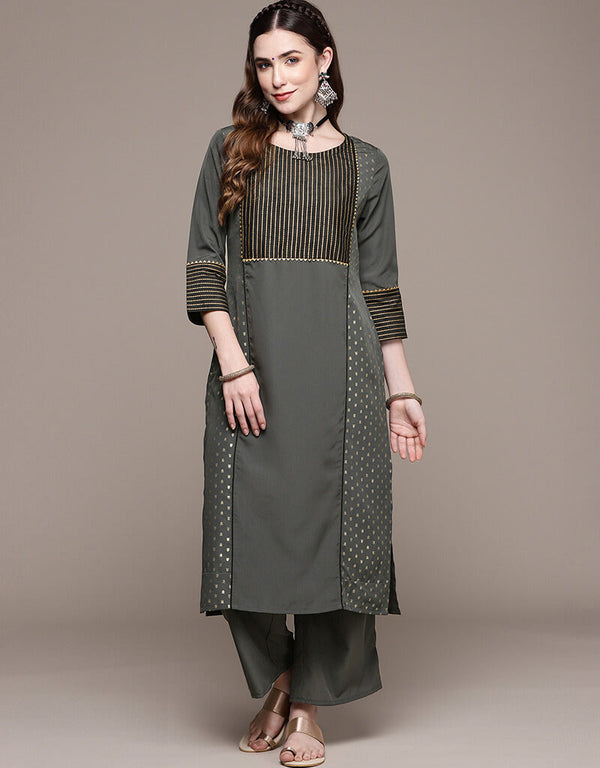 Grey Crepe Pant Straight