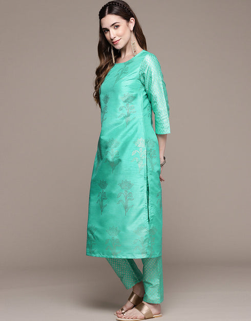 Sky Blue Poly Silk Pant Straight Closure View