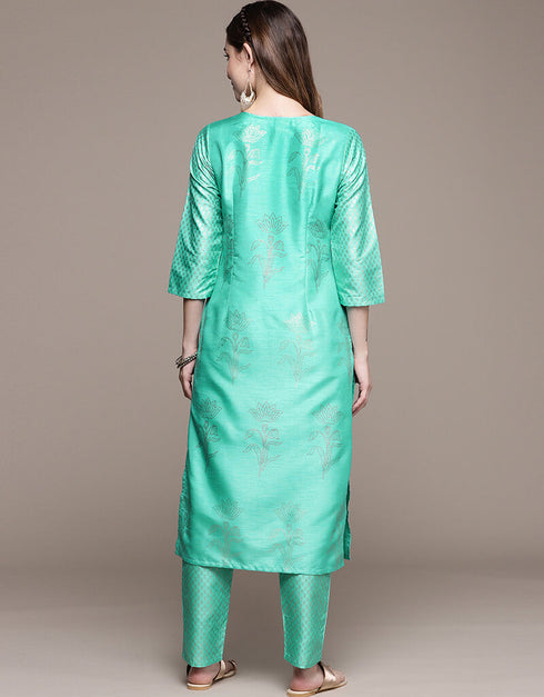 Sky Blue Poly Silk Pant Straight Back View