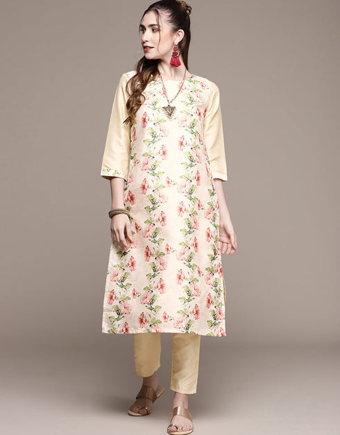 Beige Poly Silk Pant Straight