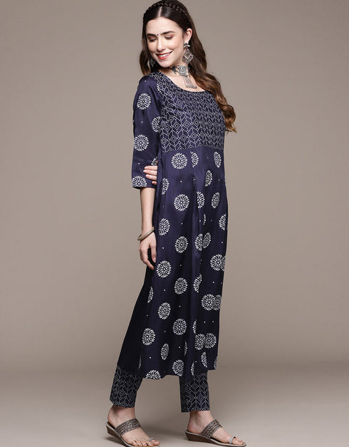 Blue Poly Silk Pant Straight Closure View