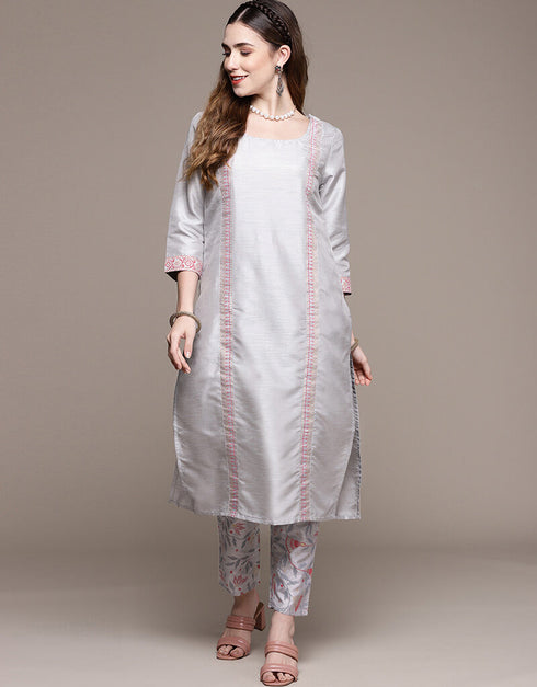 Grey Poly Silk Pant Straight