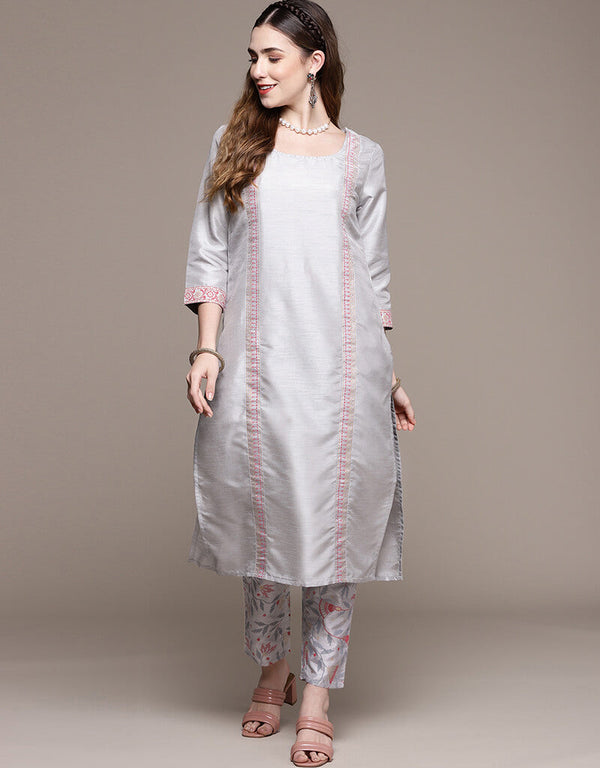 Grey Poly Silk Pant Straight