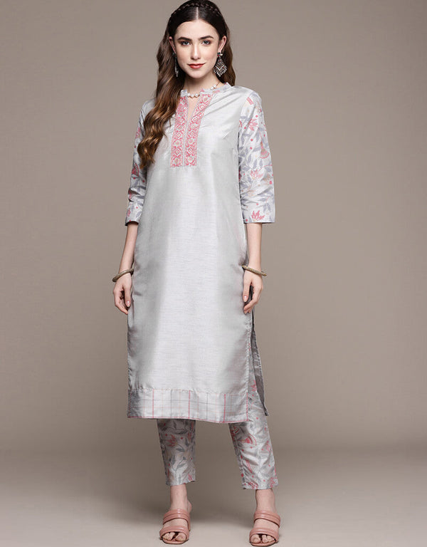 Grey Poly Silk Pant Straight