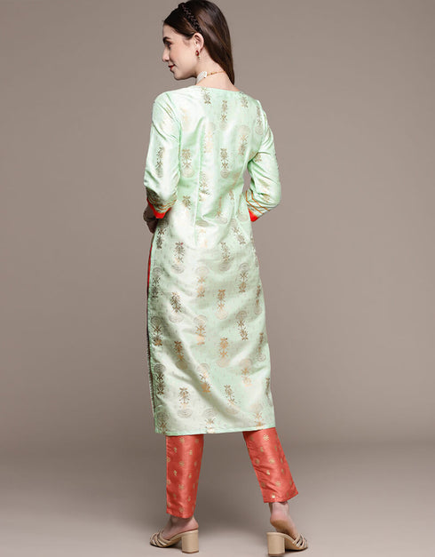 Green Poly Silk Pant Straight Back View