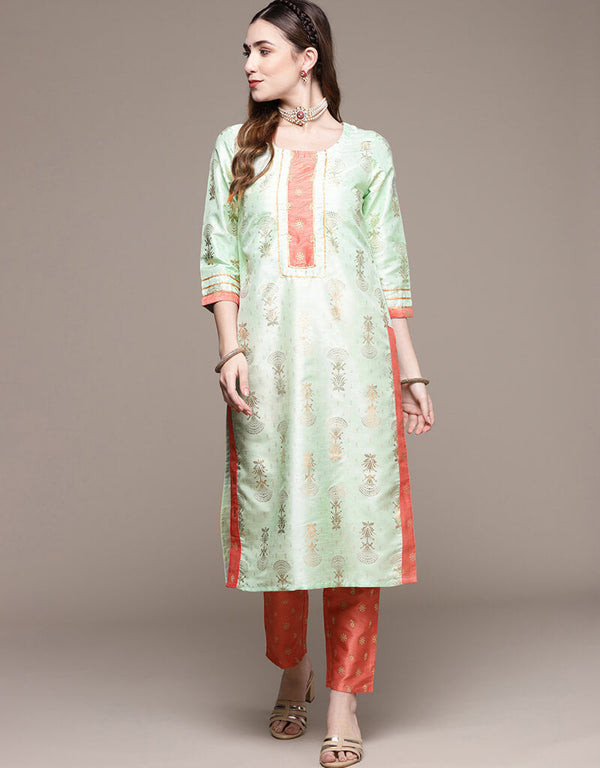 Green Poly Silk Pant Straight