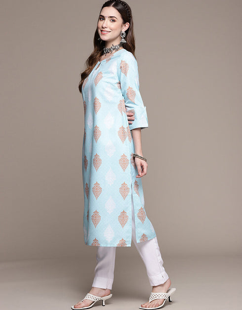 Sky Blue Rayon Pant Straight Closure View