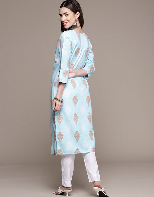 Sky Blue Rayon Pant Straight Back View